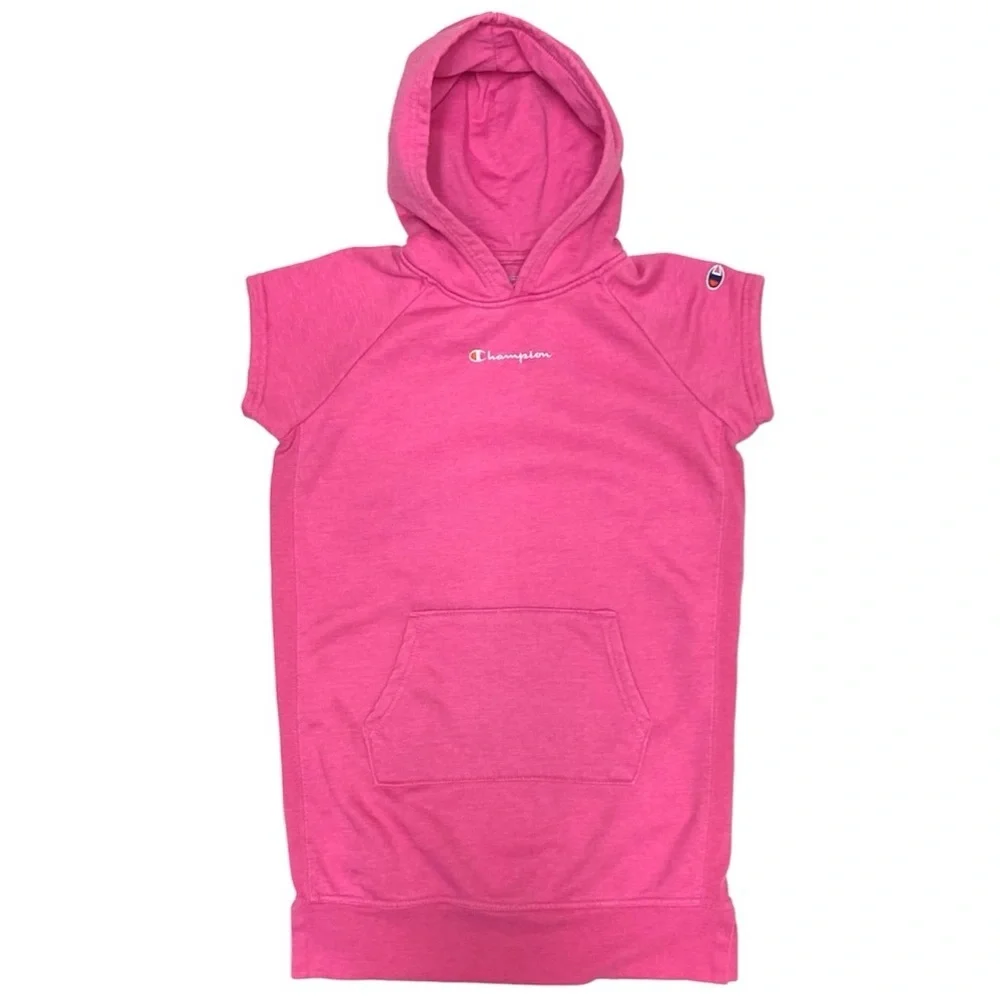 Champion Girl’s Pink Short Sleeve Hoodie Dress with Pocket Youth Kids Size Large - Picture 1 of 7
